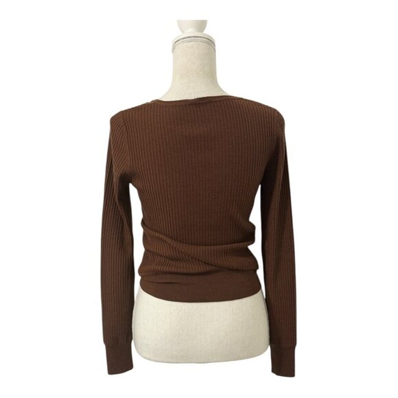 AKRIS PUNTO Cashmere Sweater Women's Size 6 Brown Long Sleeve Ribbed Wool Silk - Picture 2 of 8